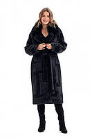 Шуба - пальто женская теплая из альпаки, зимняя, дизайнерская, эко альпака, с буквами, Черный, 44