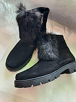 Ботинки кожаные замшевые на зиму для девочки 37, 39 размер. Чёрные