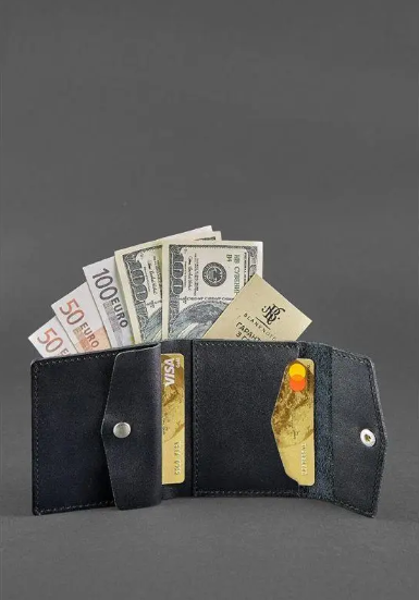 Чоловічі гаманці на кнопці зі шкіри ручної роботи, фірмовий шкіряний натуральний портмоне Чорний