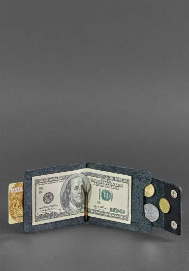 Чоловічі гаманці на кнопці зі шкіри ручної роботи, фірмовий шкіряний натуральний портмоне з монетницею Чорний