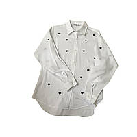 Женская рубашка/блуза белая в черные сердечка удлиненная (100% Хлопок) (р. S-XL)