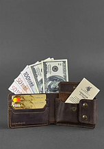 Чоловічі гаманці на кнопці зі шкіри ручної роботи, фірмовий шкіряний портмоне з монетницею Темно коричневий