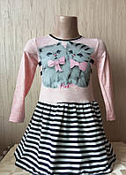 Детское платье розовое трикотажное Котики для девочки 3-4 лет
