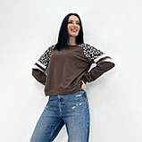 📌 Стильний Жіночий Світшот з леопардовими вставками 50-52 розмір | Модна кофта двонитка | Худі | Батал, фото 4