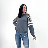 📌 Стильний Жіночий Світшот з леопардовими вставками 50-52 розмір | Модна кофта двонитка | Худі | Батал, фото 2