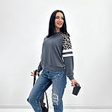 Стильний Жіночий Світшот з леопардовими вставками | Модна кофта | Худі вільного крою, двонитка | Норма, фото 6