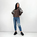 Стильний Жіночий Світшот з леопардовими вставками | Модна кофта | Худі вільного крою, двонитка | Норма, фото 3