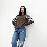 Стильний Жіночий Світшот з леопардовими вставками | Модна кофта | Худі вільного крою, двонитка | Норма, фото 4