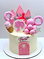 Набір прикраси для торта, цукрові топери, їстівні прикраси для десертів "Рожева Барбі" МІКС