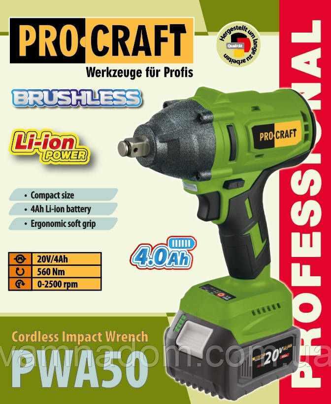 Акумуляторний гайковерт Procraft PWA50 (Без АКБ і Зарядного пристрою), фото 1