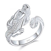 Кольцо дракон перстень в виде серебристого дракона размер регулируемый