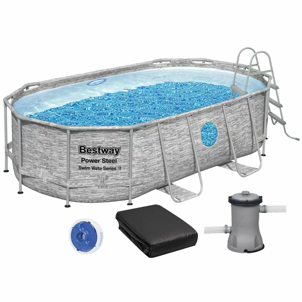 BestWay 56714 каркасний басейн 427 x 250 x 100 см, фільтр насос 2006 л/год, тент, сходи