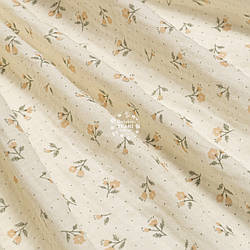 Двошаровий жатий муслін "Бежеві квіточки та крапки на ванільному тлі", ширина 135 см