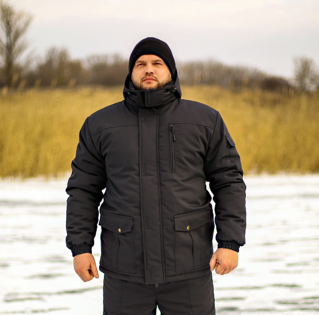 Куртка для охраны зимняя черная "Скиф" рип-стоп - фото 1 - id-p2118001142