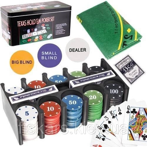 Набір для покеру Iso Trade Texas Poker Set 200 жетонів + килимок + 2 колоди карт (23539)