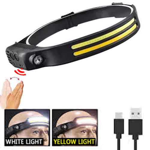 Налобний ліхтар Bailong BL-W689-LM+2COB, Білий, Жовтий, Датчик руху, Li-Ion акум., ЗУ Type-C, Box, фото 1