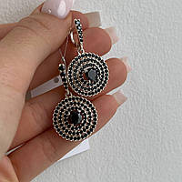 Серебряные серьги подвески женские с камнями "Фортуна" Стильные серебряные сережки с цирконом