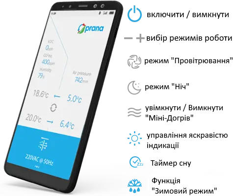 Мобільний додаток для управління Prana Remote Control Додаток для управління через смартфон Prana