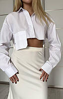 Женская укороченная рубашка в стиле "ZARA" 42-46 5 цветов Белый