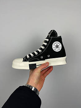 Жіночі кеди Converse DRKSTAR X Rick Owens високі чорно-білі текстиль Кросівки Конверс