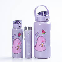Бутылка для воды Дракоша набор 3в1 с дозатором 0.3л 0.9л 2л Фиолетовый