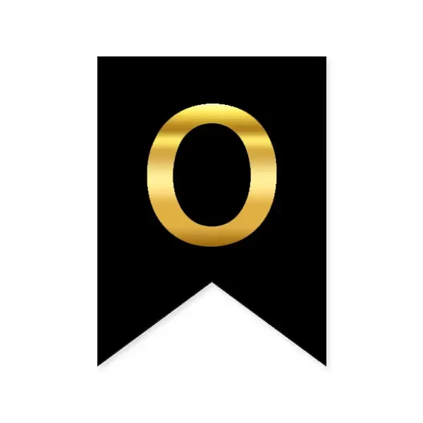 Літера "О" на прапорці для будь-яких написів золото на чорному 16*12см