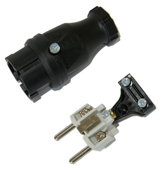Вилка Schuko PCE 0511-s кабельна гумова IP44 чорна (23350) (0511-s)