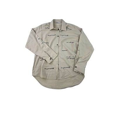 Жіноча сорочка/блуза бежева в написах подовжена (100% Бавовна) (р. S-XL)
