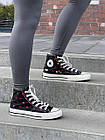 Жіночі кеди Converse Chuck 70 Embroidered Lips високі чорні текстиль Кросівки Конверс, фото 4