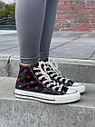 Жіночі кеди Converse Chuck 70 Embroidered Lips високі чорні текстиль Кросівки Конверс, фото 6