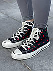 Жіночі кеди Converse Chuck 70 Embroidered Lips високі чорні текстиль Кросівки Конверс, фото 7