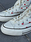 Жіночі кеди Converse Chuck 70 Embroidered Lips високі білі текстиль Кросівки Конверс, фото 3