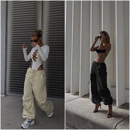 Жіночі спортивні штани з високою посадкою з плащової тканини розміри норма, фото 1