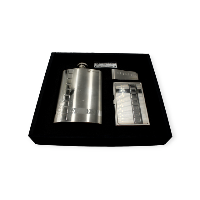 Чоловічий подарунковий набір Zinger стильна фляга, візитниця та затиск для купюр (Некондиція)