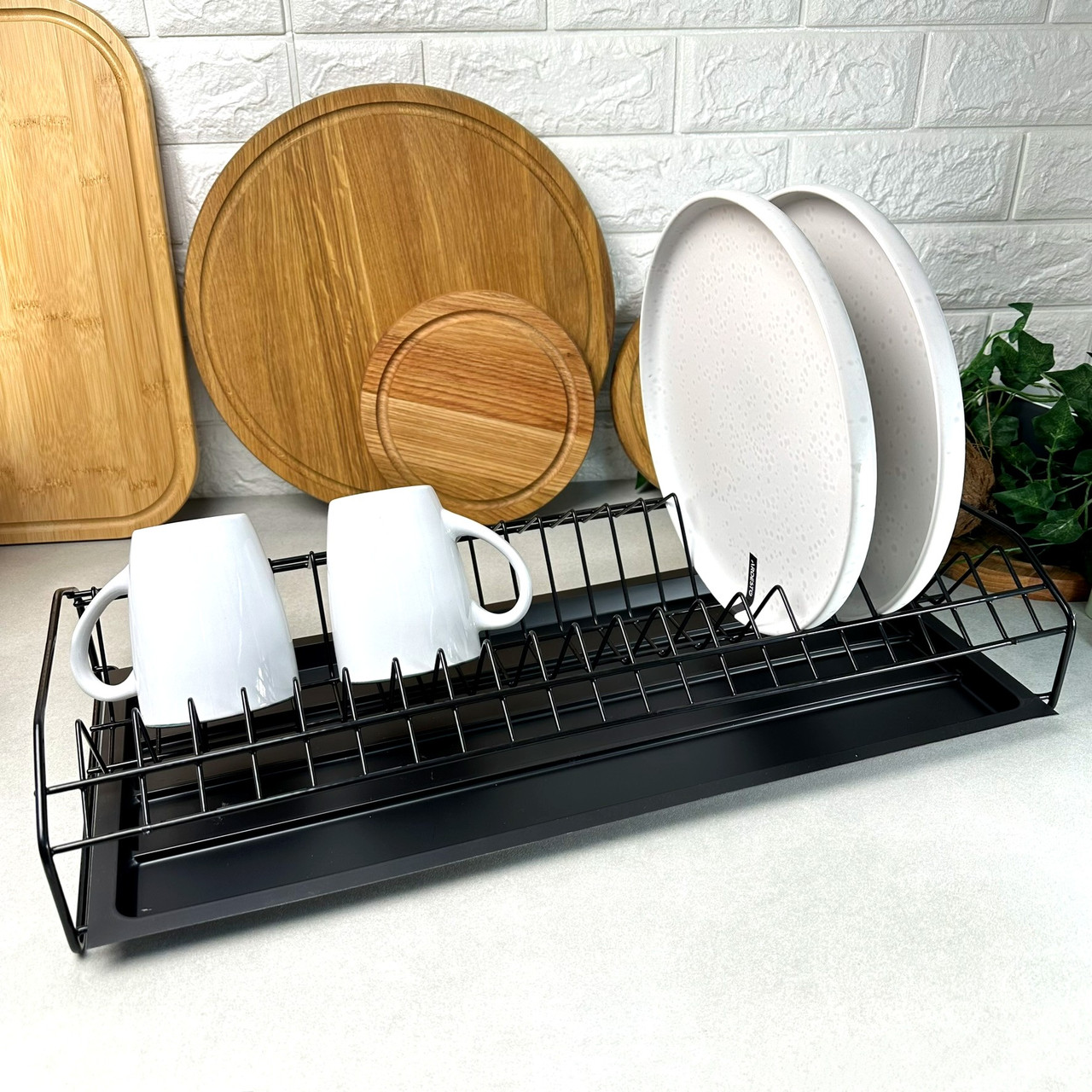 Чорна одноярусна сушарка для посуду 56.5 см Люкс