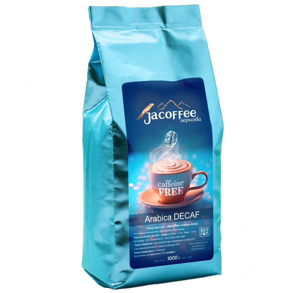 Кава в зернах Jacoffee Arabica без кофеїну, 1 кг