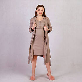 Утеплений набір (нічна сорочка і халат) для вагітних і годуючих мам Розмір 46/48 Стела Tiana Коричневий