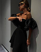 Приталена сукня міні, з рукавами ліхтариками, чорна