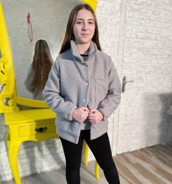 Куртка-бомбер на дівчинку хутряна дитяча курточка екохутро тедді сіра 146-164р, фото 1