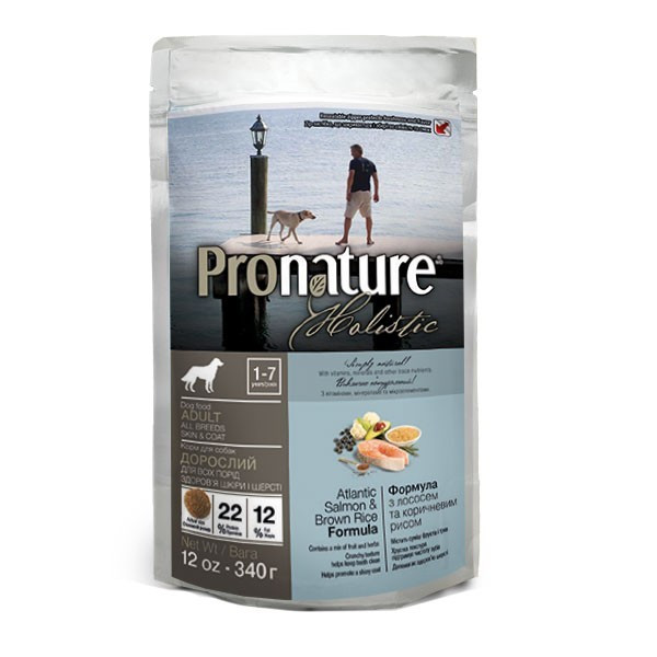 Сухий холіст корм для собак Pronature Holistic Dog Atlantic Salmon & Brown Rice Атлантичний лосось з коричневим рисом 0,34 кг