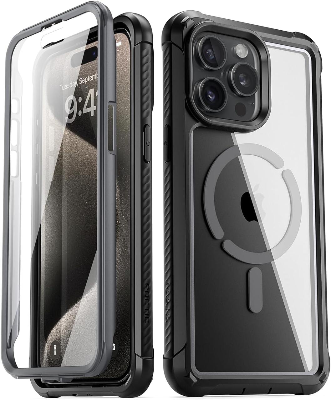 Захисний чохол 360° Poetic Guardian MagSafe Clear Black для iPhone 15 Pro Max