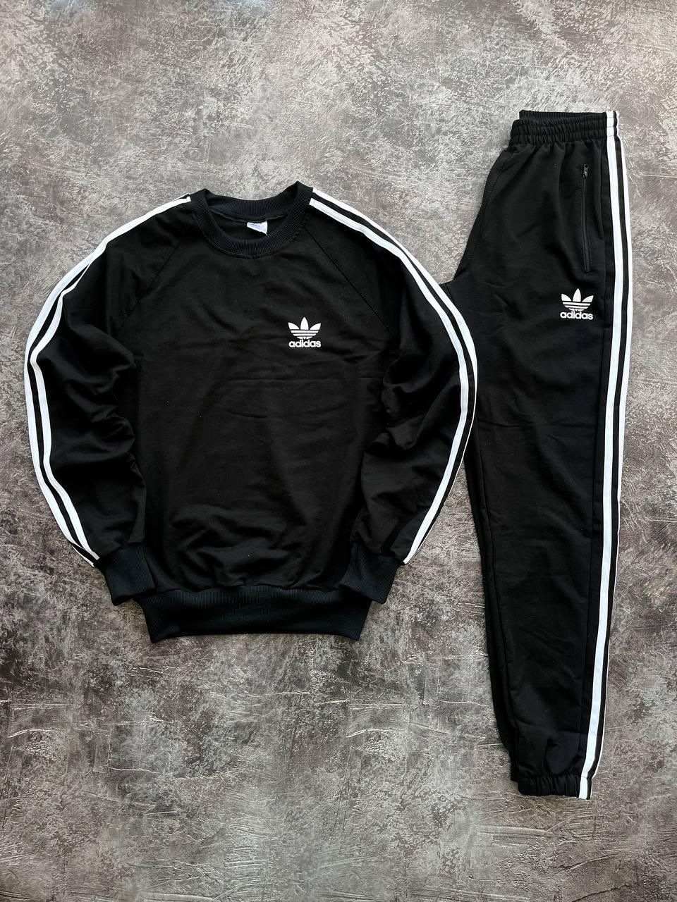 Чоловічий спортивний костюм Adidas Світшот + Штани чорний без капюшона Комплект Адідас весняний осінній