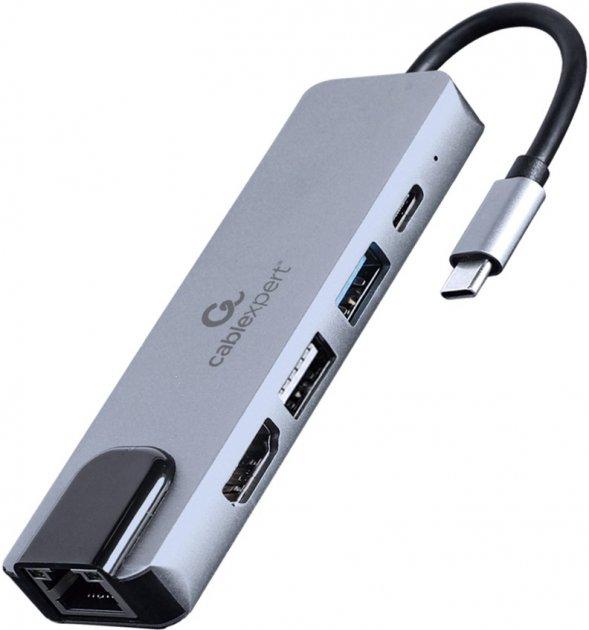 Комутатор Hub USB Type-C Cablexpert 1х RJ45,1x HDMI,1xUSBType C,1хUSB3.1 (A-CM-COMBO5-04)