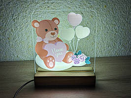 Світильник нічник з надрукованою картинкою Ведмедик серце acr-uf000113