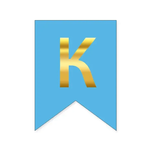 Літера "К" на прапорці для будь-яких написів золото на блакитному 16*12см