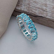 Каблучка срібна з блакитними прямокутними фіанітами