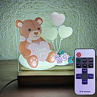 Светильник ночник с напечатанной картинкой Медведик серце с пультом acr-uf000114