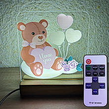 Світильник нічник з надрукованою картинкою Ведмедик серце з пультом acr-uf000114