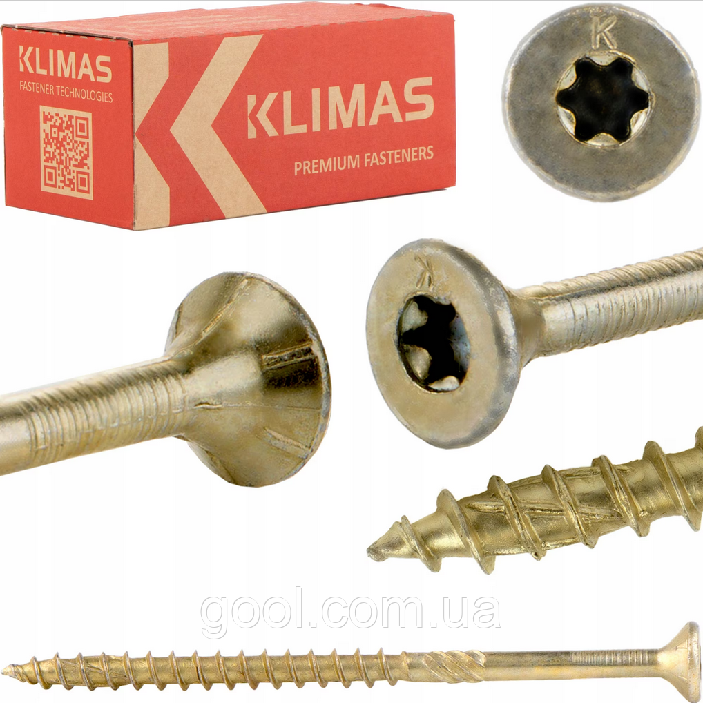 Шуруп саморіз 8х200мм Wkret-Met Klimas WKCS оцинкований посилений для дерева з потайною головкою упаковка 50 штук, фото 1