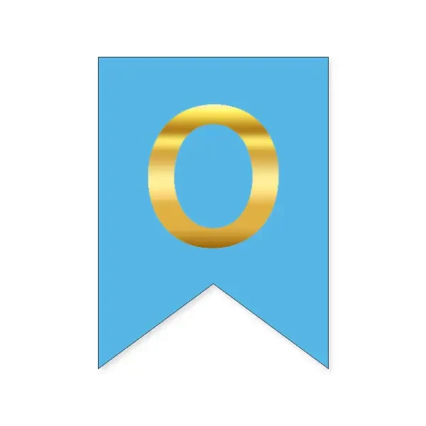Літера "О" на прапорці для будь-яких написів золото на блакитному 16*12см